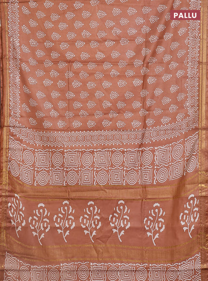 Semi bhagalpuri saree brown with allover prints and zari woven border