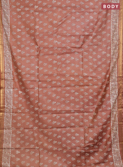 Semi bhagalpuri saree brown with allover prints and zari woven border