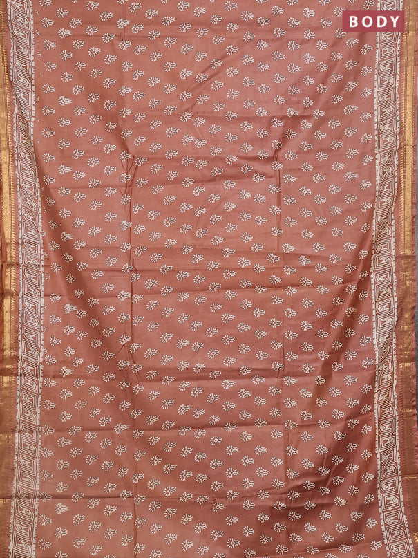 Semi bhagalpuri saree brown with allover prints and zari woven border