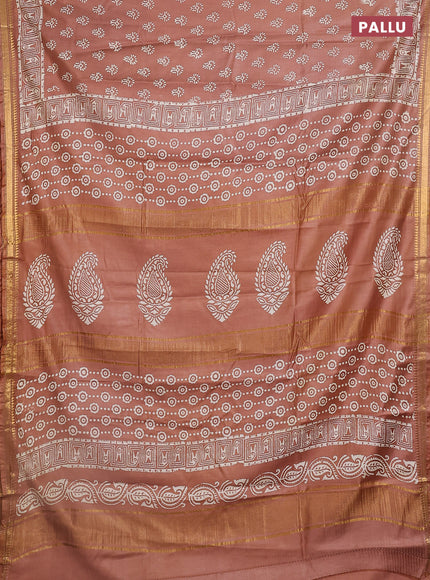 Semi bhagalpuri saree brown with allover prints and zari woven border