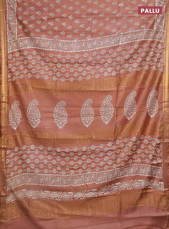 Semi bhagalpuri saree brown with allover prints and zari woven border