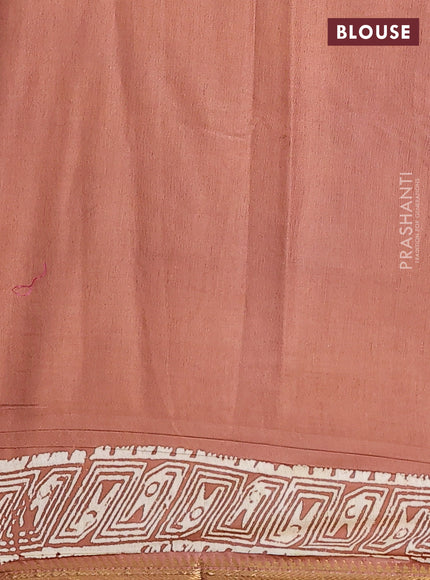 Semi bhagalpuri saree brown with allover prints and zari woven border