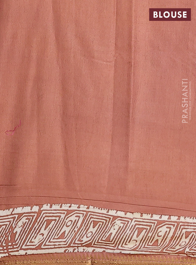 Semi bhagalpuri saree brown with allover prints and zari woven border