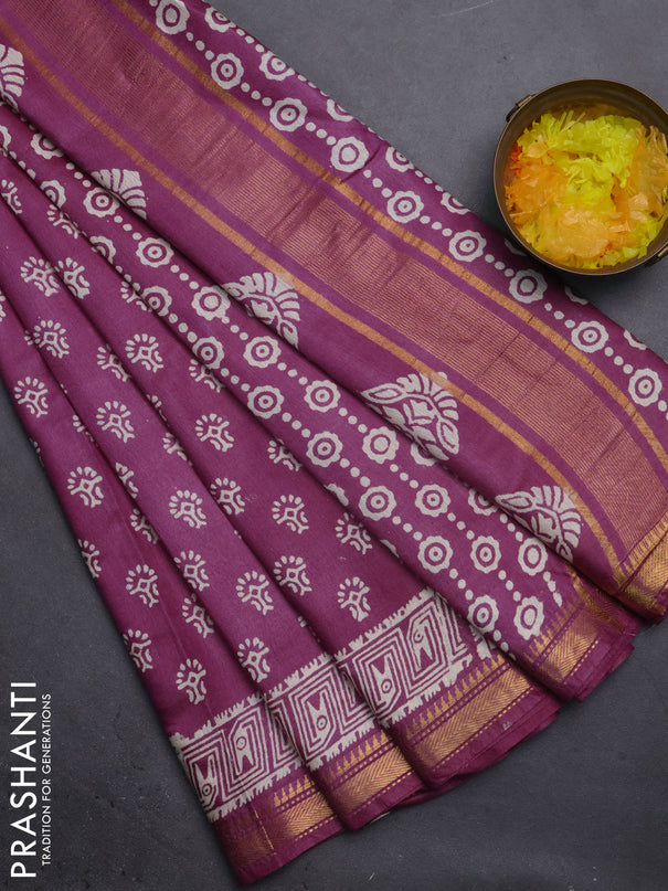 Semi bhagalpuri saree purple with allover prints and zari woven border