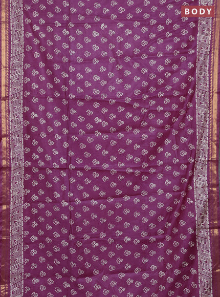 Semi bhagalpuri saree purple with allover prints and zari woven border