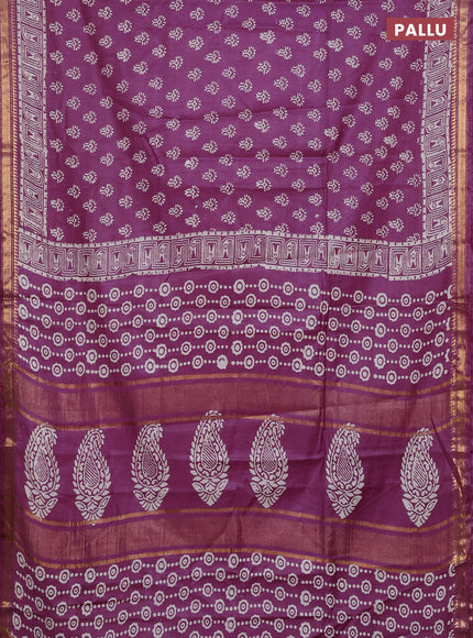 Semi bhagalpuri saree purple with allover prints and zari woven border