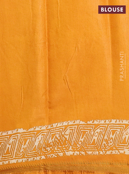 Semi bhagalpuri saree mustard yellow with allover prints and zari woven border