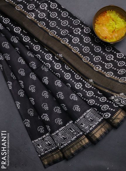 Semi bhagalpuri saree black with allover prints and zari woven border