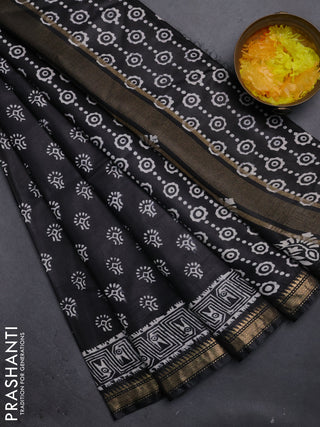 Semi bhagalpuri saree black with allover prints and zari woven border