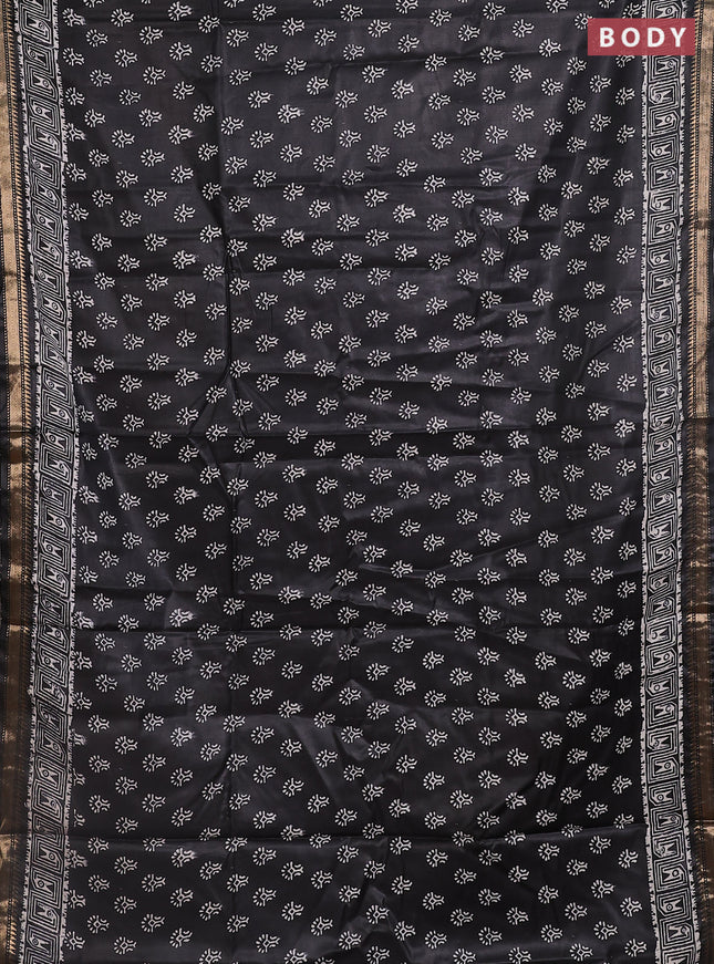 Semi bhagalpuri saree black with allover prints and zari woven border