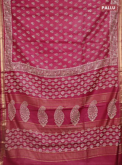 Semi bhagalpuri saree maroon shade with allover prints and zari woven border