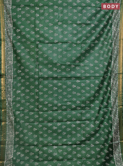 Semi bhagalpuri saree bottle green with allover prints and zari woven border