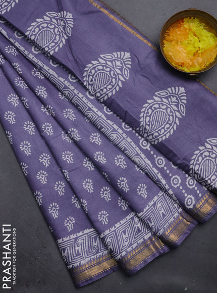 Semi bhagalpuri saree grey with allover prints and zari woven border