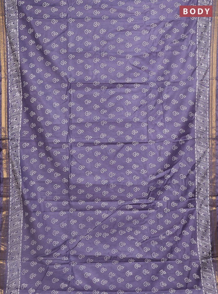 Semi bhagalpuri saree grey with allover prints and zari woven border