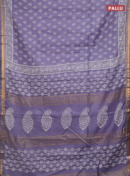 Semi bhagalpuri saree grey with allover prints and zari woven border
