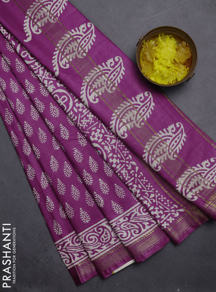 Semi bhagalpuri saree purple with allover prints and zari woven border