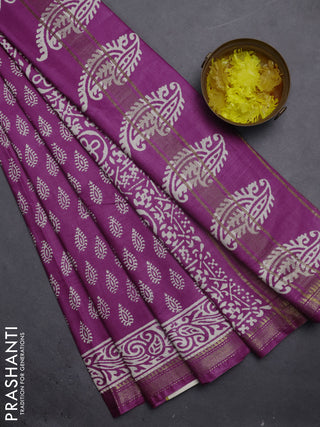 Semi bhagalpuri saree purple with allover prints and zari woven border