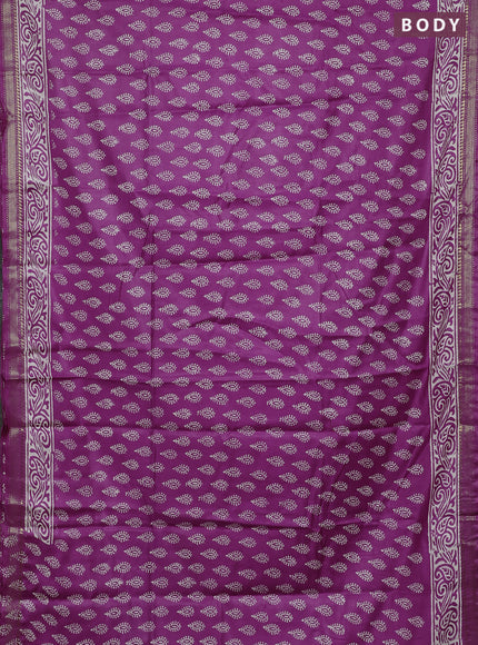 Semi bhagalpuri saree purple with allover prints and zari woven border
