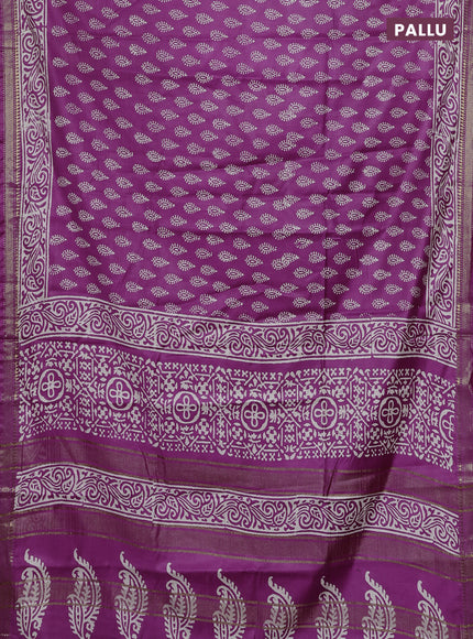 Semi bhagalpuri saree purple with allover prints and zari woven border