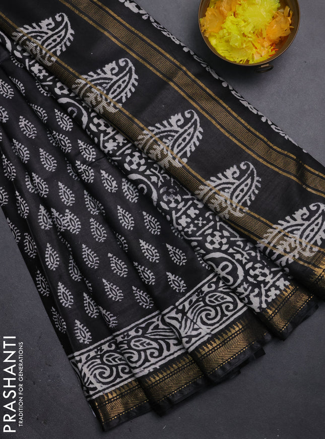 Semi bhagalpuri saree black with allover prints and zari woven border