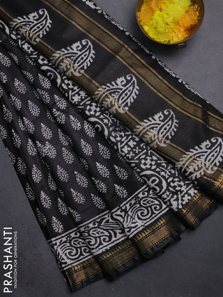 Semi bhagalpuri saree black with allover prints and zari woven border