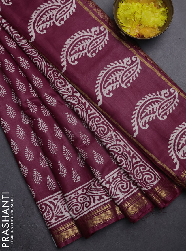Semi bhagalpuri saree maroon with allover prints and zari woven border