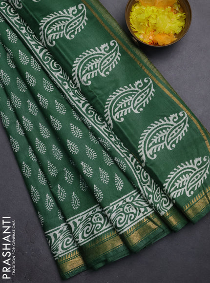 Semi bhagalpuri saree bottle green with allover prints and zari woven border