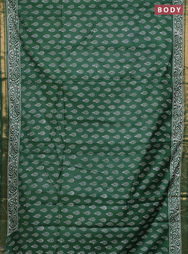 Semi bhagalpuri saree bottle green with allover prints and zari woven border