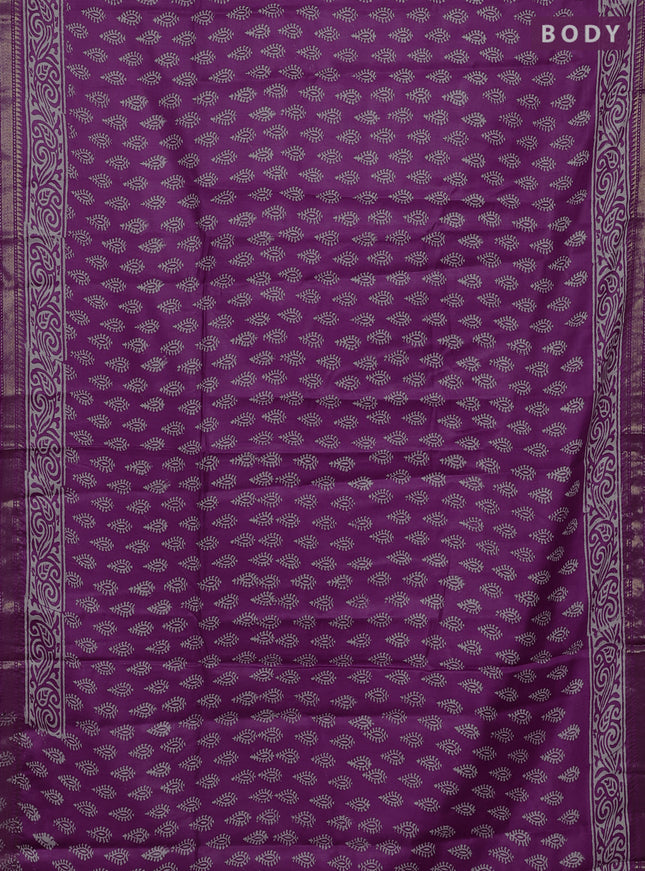 Semi bhagalpuri saree purple with allover prints and zari woven border