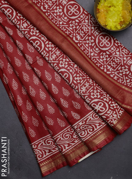 Semi bhagalpuri saree red with allover prints and zari woven border