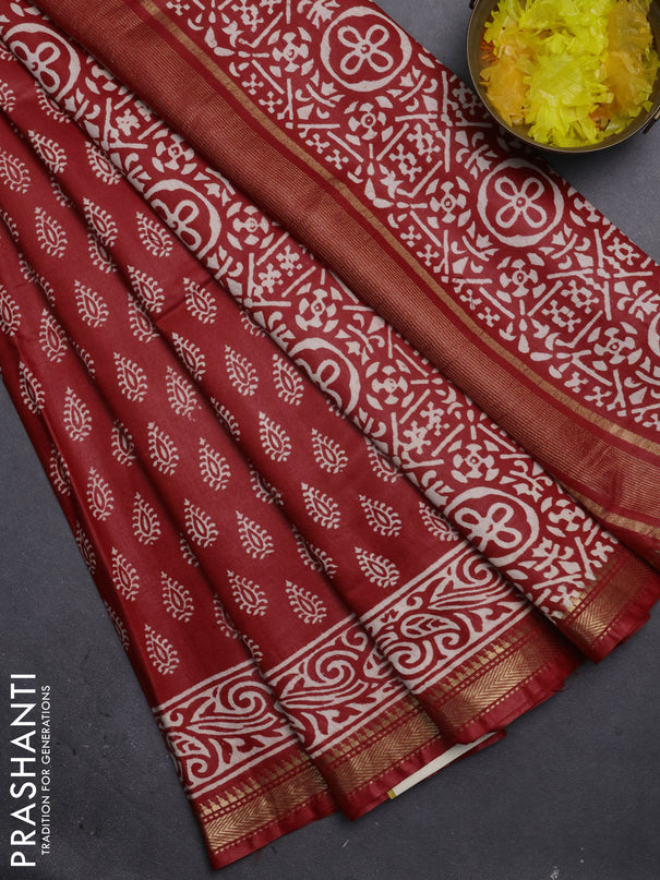 Semi bhagalpuri saree red with allover prints and zari woven border