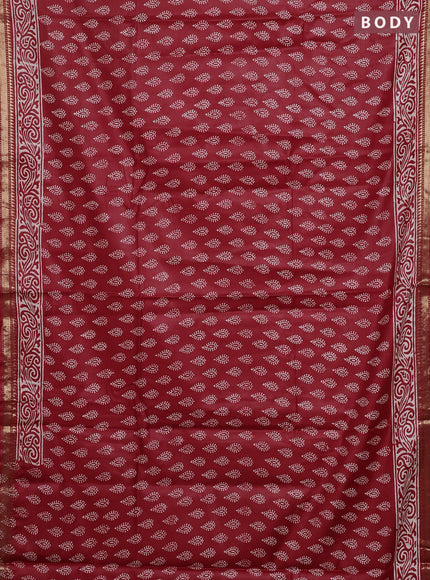 Semi bhagalpuri saree red with allover prints and zari woven border