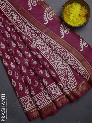 Semi bhagalpuri saree maroon with allover prints and zari woven border