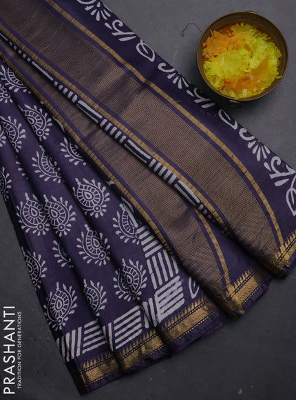 Semi bhagalpuri saree deep jamun with allover prints and zari woven border