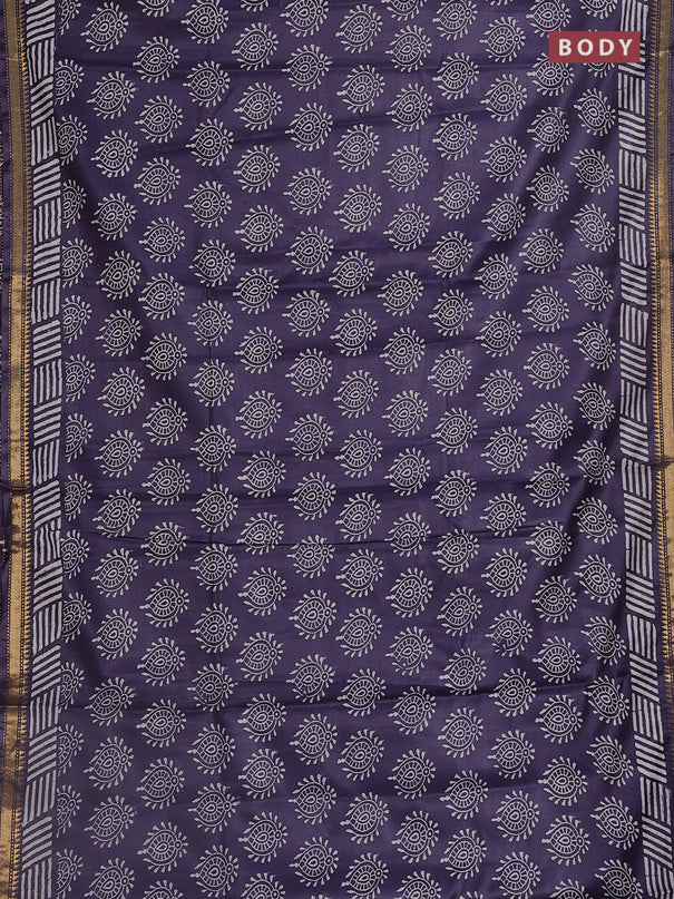 Semi bhagalpuri saree deep jamun with allover prints and zari woven border
