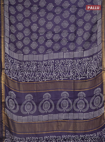 Semi bhagalpuri saree deep jamun with allover prints and zari woven border