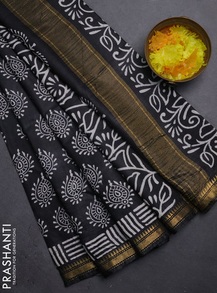 Semi bhagalpuri saree black with allover prints and zari woven border