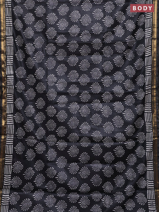 Semi bhagalpuri saree black with allover prints and zari woven border