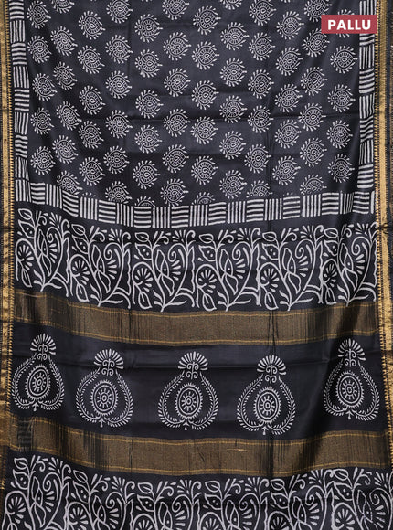 Semi bhagalpuri saree black with allover prints and zari woven border