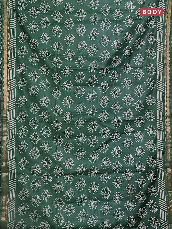 Semi bhagalpuri saree bottle green with allover prints and zari woven border
