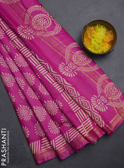 Semi bhagalpuri saree pink with allover prints and zari woven border