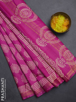 Semi bhagalpuri saree pink with allover prints and zari woven border