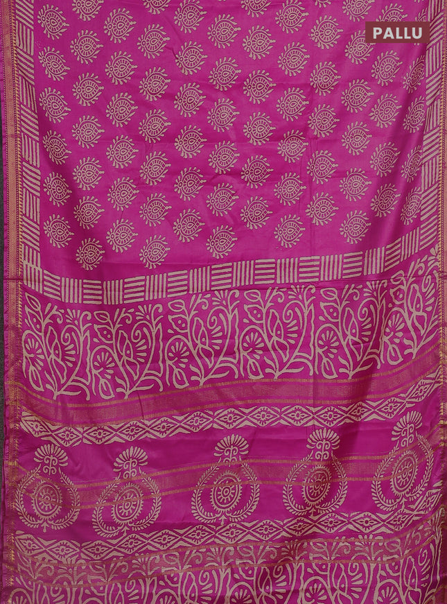 Semi bhagalpuri saree pink with allover prints and zari woven border