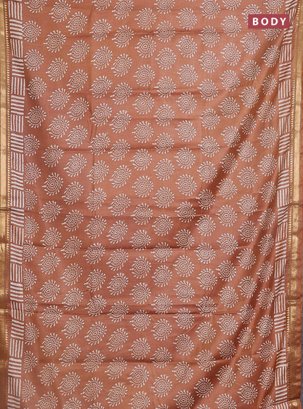 Semi bhagalpuri saree brown with allover prints and zari woven border