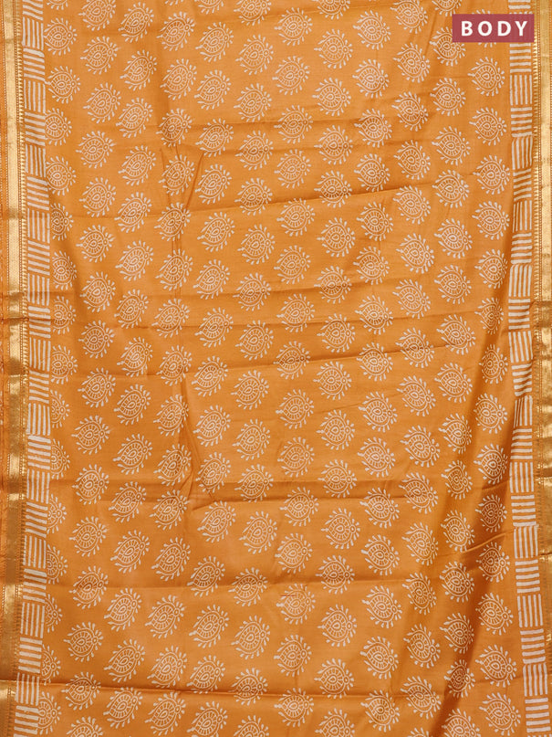 Semi bhagalpuri saree mustard yellow with allover prints and zari woven border