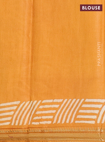Semi bhagalpuri saree mustard yellow with allover prints and zari woven border