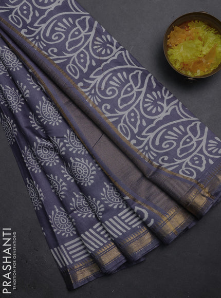 Semi bhagalpuri saree grey with allover prints and zari woven border