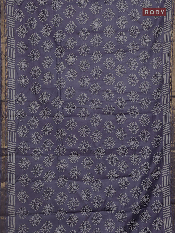 Semi bhagalpuri saree grey with allover prints and zari woven border