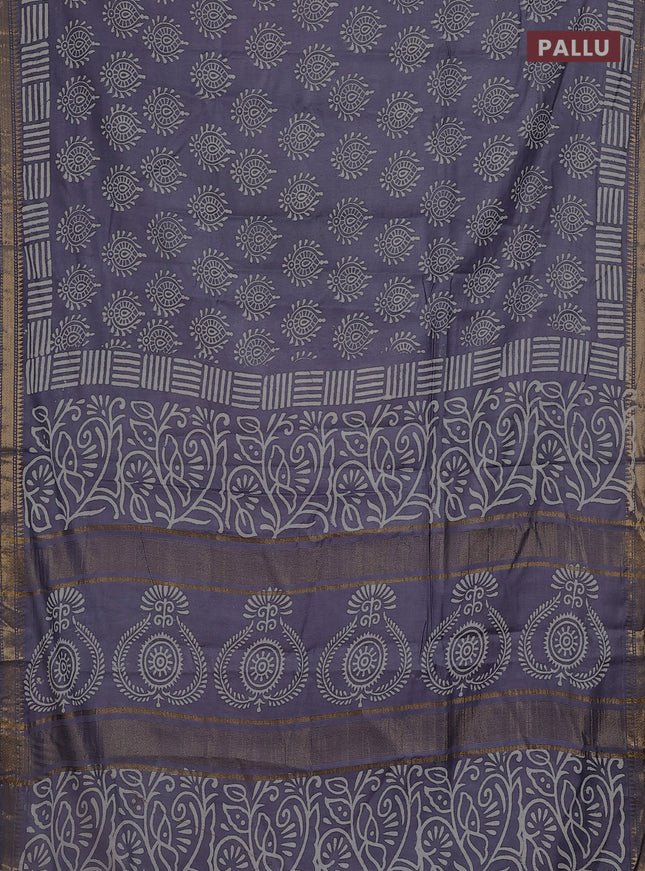 Semi bhagalpuri saree grey with allover prints and zari woven border