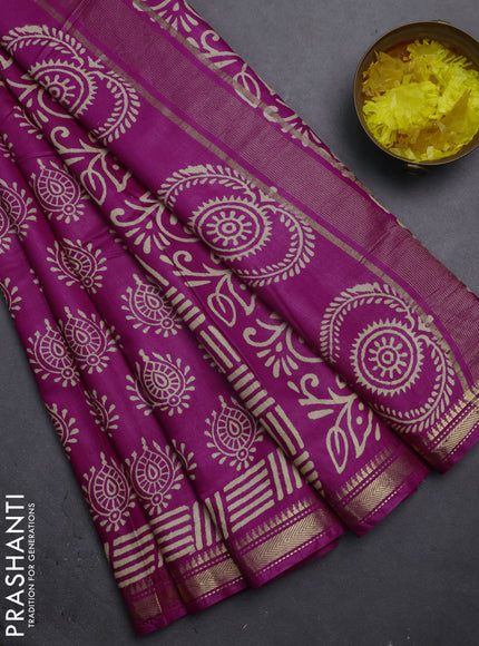 Semi bhagalpuri saree deep purple with allover prints and zari woven border